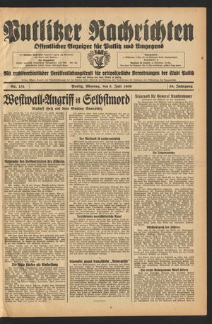 Putlitzer Nachrichten on Jul 3, 1939