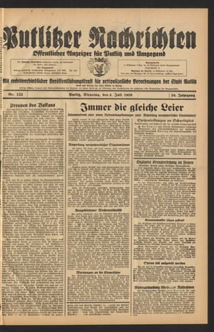Putlitzer Nachrichten on Jul 4, 1939