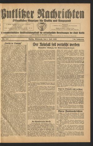 Putlitzer Nachrichten vom 05.07.1939