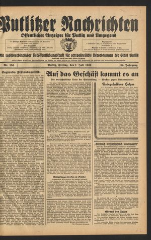 Putlitzer Nachrichten vom 07.07.1939