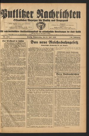 Putlitzer Nachrichten vom 13.07.1939