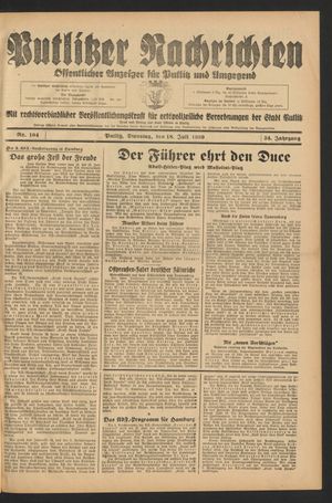 Putlitzer Nachrichten vom 18.07.1939