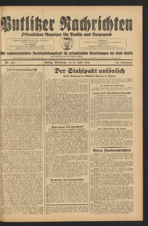Putlitzer Nachrichten vom 19.07.1939