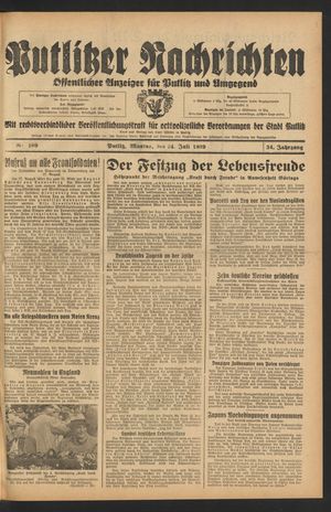 Putlitzer Nachrichten vom 24.07.1939