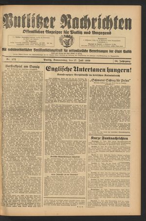 Putlitzer Nachrichten vom 27.07.1939