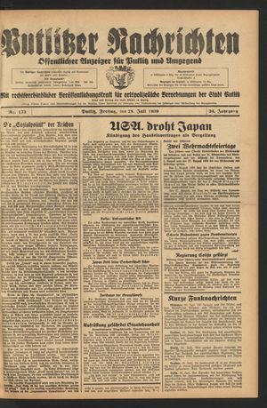 Putlitzer Nachrichten vom 28.07.1939