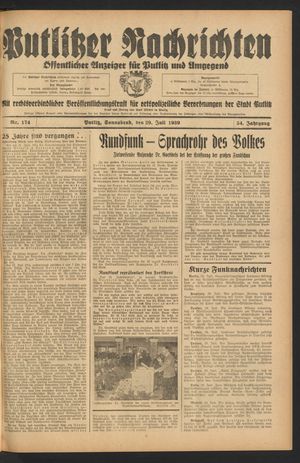 Putlitzer Nachrichten vom 29.07.1939