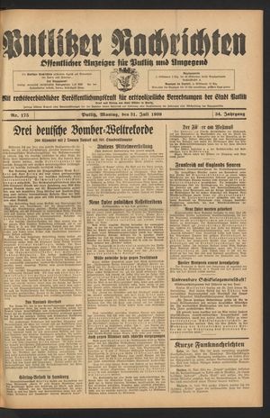 Putlitzer Nachrichten on Jul 31, 1939