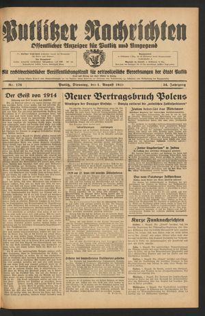 Putlitzer Nachrichten vom 01.08.1939