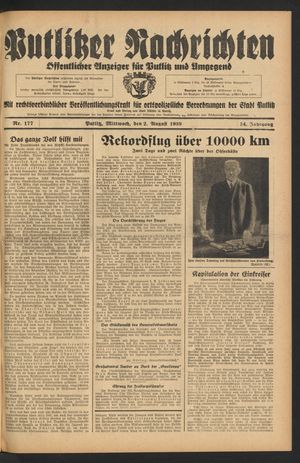 Putlitzer Nachrichten on Aug 2, 1939