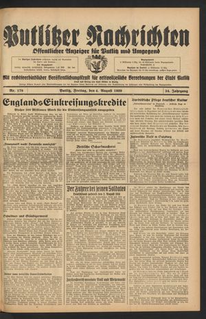 Putlitzer Nachrichten on Aug 4, 1939