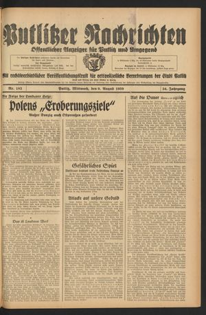 Putlitzer Nachrichten vom 09.08.1939