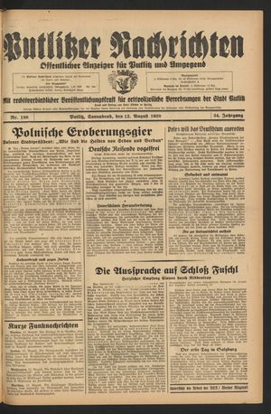 Putlitzer Nachrichten vom 12.08.1939