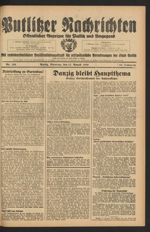 Putlitzer Nachrichten vom 15.08.1939