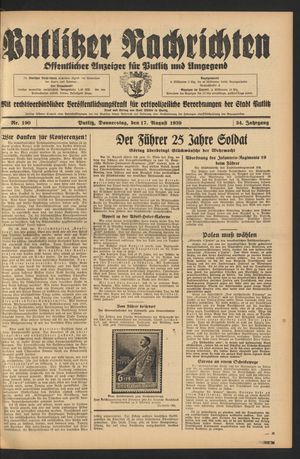 Putlitzer Nachrichten vom 17.08.1939