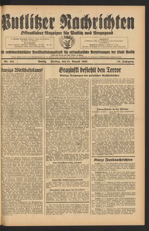 Putlitzer Nachrichten vom 18.08.1939
