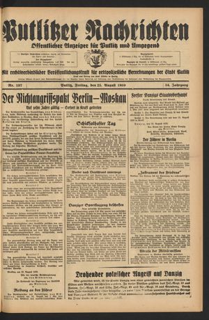 Putlitzer Nachrichten vom 25.08.1939