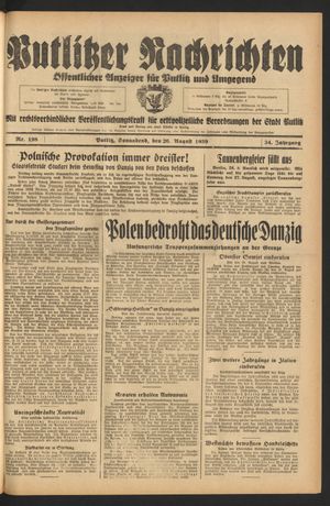 Putlitzer Nachrichten vom 26.08.1939