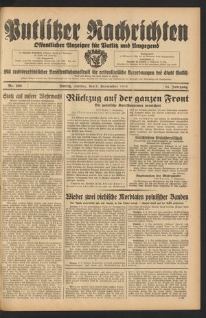 Putlitzer Nachrichten vom 08.09.1939