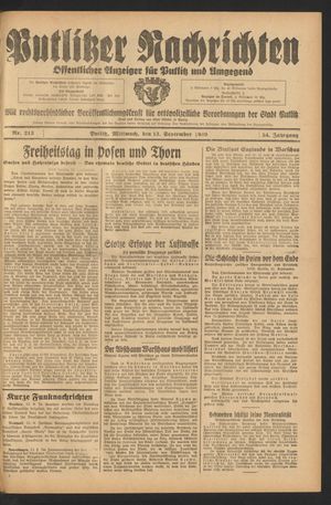 Putlitzer Nachrichten vom 13.09.1939