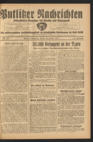 Putlitzer Nachrichten vom 21.09.1939