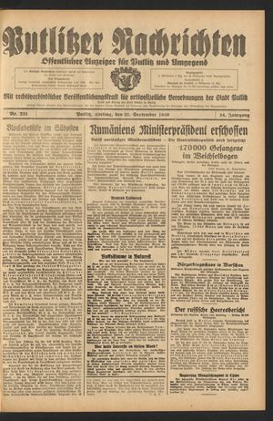 Putlitzer Nachrichten on Sep 22, 1939