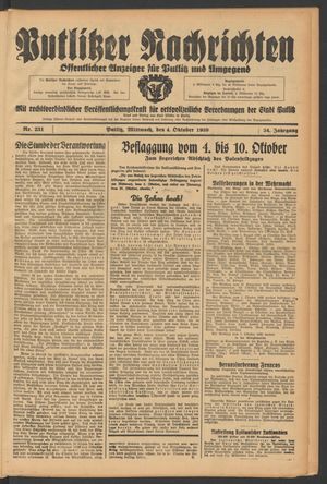 Putlitzer Nachrichten vom 04.10.1939