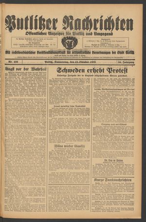 Putlitzer Nachrichten on Oct 12, 1939