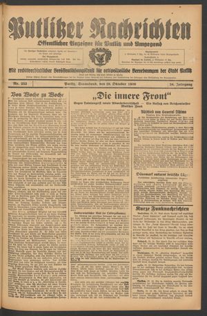 Putlitzer Nachrichten vom 28.10.1939