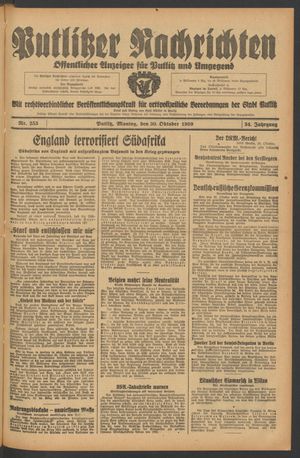 Putlitzer Nachrichten vom 30.10.1939