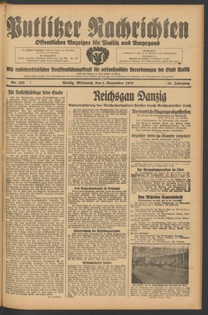 Putlitzer Nachrichten vom 01.11.1939