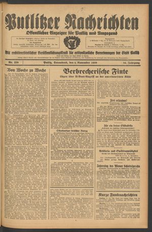 Putlitzer Nachrichten vom 04.11.1939