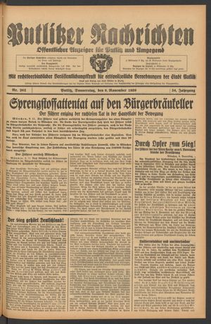 Putlitzer Nachrichten vom 09.11.1939