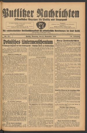 Putlitzer Nachrichten vom 21.11.1939