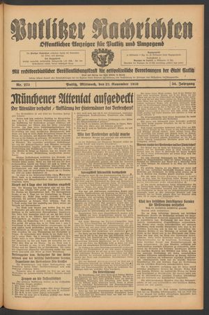Putlitzer Nachrichten vom 22.11.1939