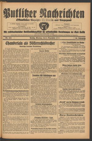 Putlitzer Nachrichten vom 04.12.1939