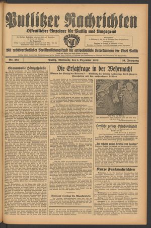 Putlitzer Nachrichten vom 06.12.1939