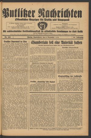 Putlitzer Nachrichten vom 09.12.1939