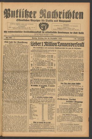 Putlitzer Nachrichten vom 29.12.1939
