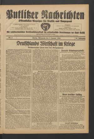 Putlitzer Nachrichten on Jan 3, 1940