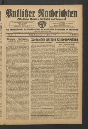 Putlitzer Nachrichten vom 04.01.1940