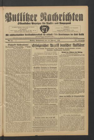 Putlitzer Nachrichten vom 13.01.1940