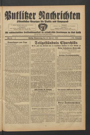 Putlitzer Nachrichten vom 18.01.1940