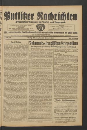 Putlitzer Nachrichten vom 22.01.1940