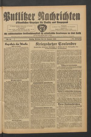Putlitzer Nachrichten vom 26.01.1940