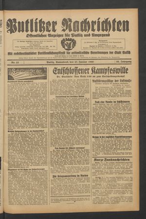 Putlitzer Nachrichten on Jan 27, 1940