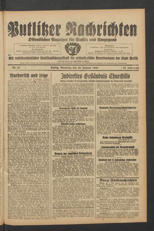 Putlitzer Nachrichten vom 30.01.1940