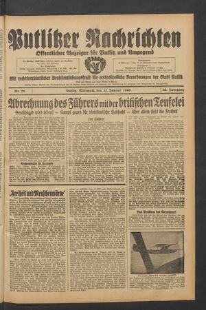 Putlitzer Nachrichten vom 31.01.1940
