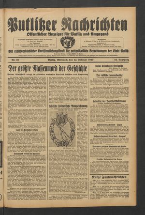 Putlitzer Nachrichten vom 14.02.1940