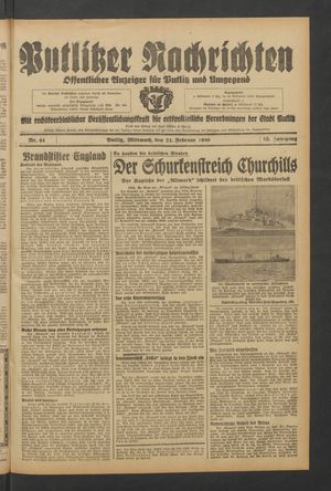 Putlitzer Nachrichten vom 21.02.1940